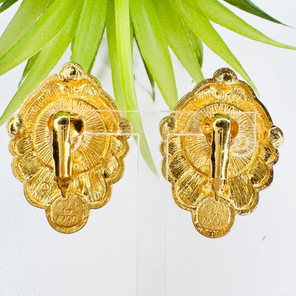 Vintage 80s Kenneth Jay Lane KJL for Avon Faux Pearl Rhinestone Clip Earrings - Picture 8 of 10